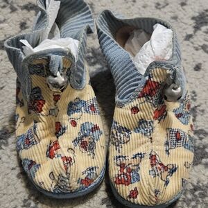 Vintage Kids' Blue and Tan Patterned Slippers